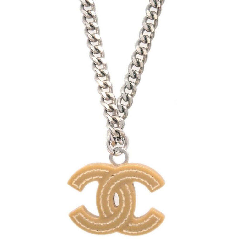 Chanel CC Chain Necklace Silver Brown 05A 195348 - Picture 1 of 4